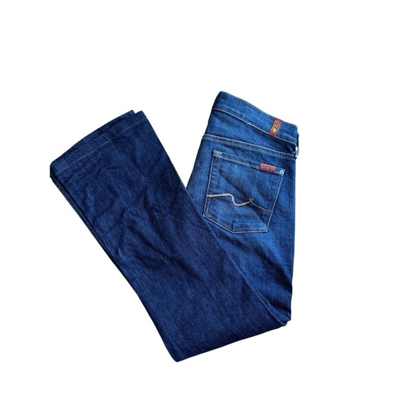 7 For All Mankind Jeans Womens W28 Dark Blue Bootcut Stretch Designer Denim - Picture 14 of 16